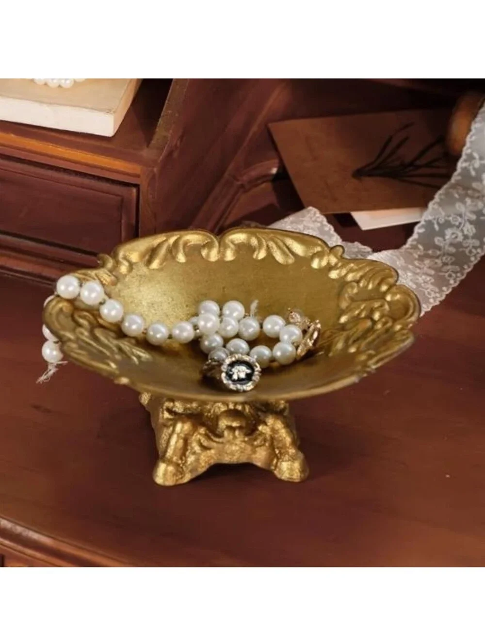 Nikki Home NWT Pedestal Iron Jewelry Dish Trinket Bowl In Rustic Gold